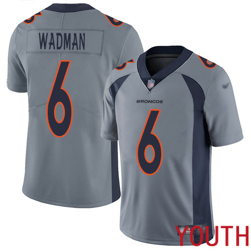 Youth Denver Broncos #6 Colby Wadman Limited Silver Inverted Legend Football NFL Jersey->youth nfl jersey->Youth Jersey